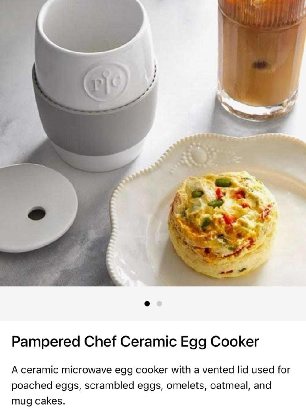 Pampered Chef Ceramic Egg Cooker - White with Gray Band